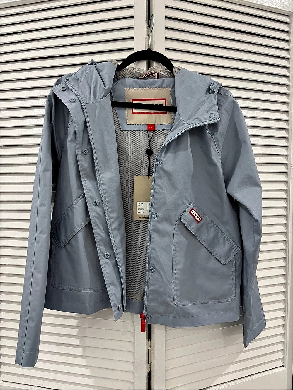 Hunter Julia Waterproof Smock Jacket Utility Rain Jacket Blue Small